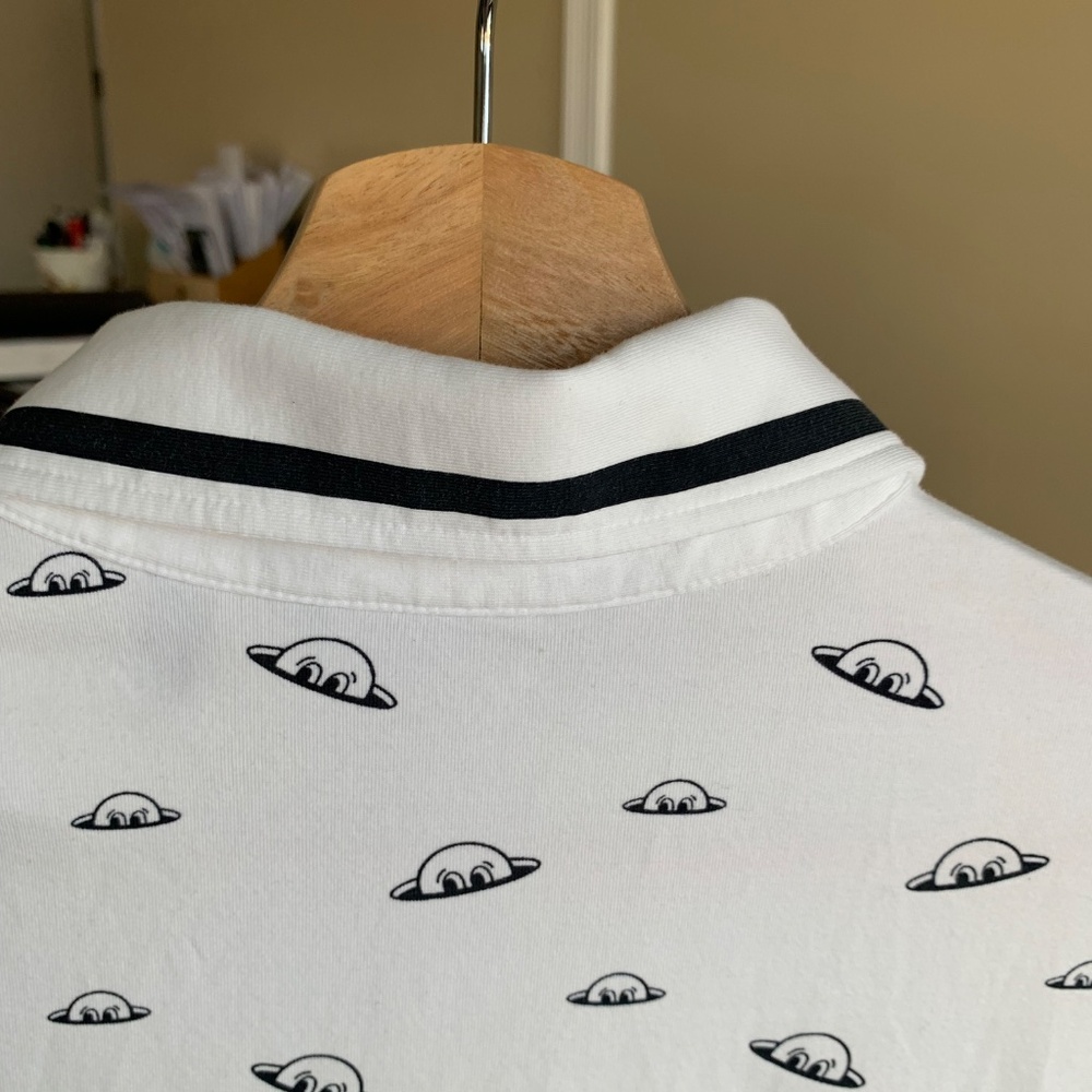 Radmor Men's Polo Golf Shirt Sz.M Pima Cotton White Blue Graphic Golf Ball Print - Picture 8 of 10